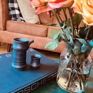 Japanese pewter sake with a cup